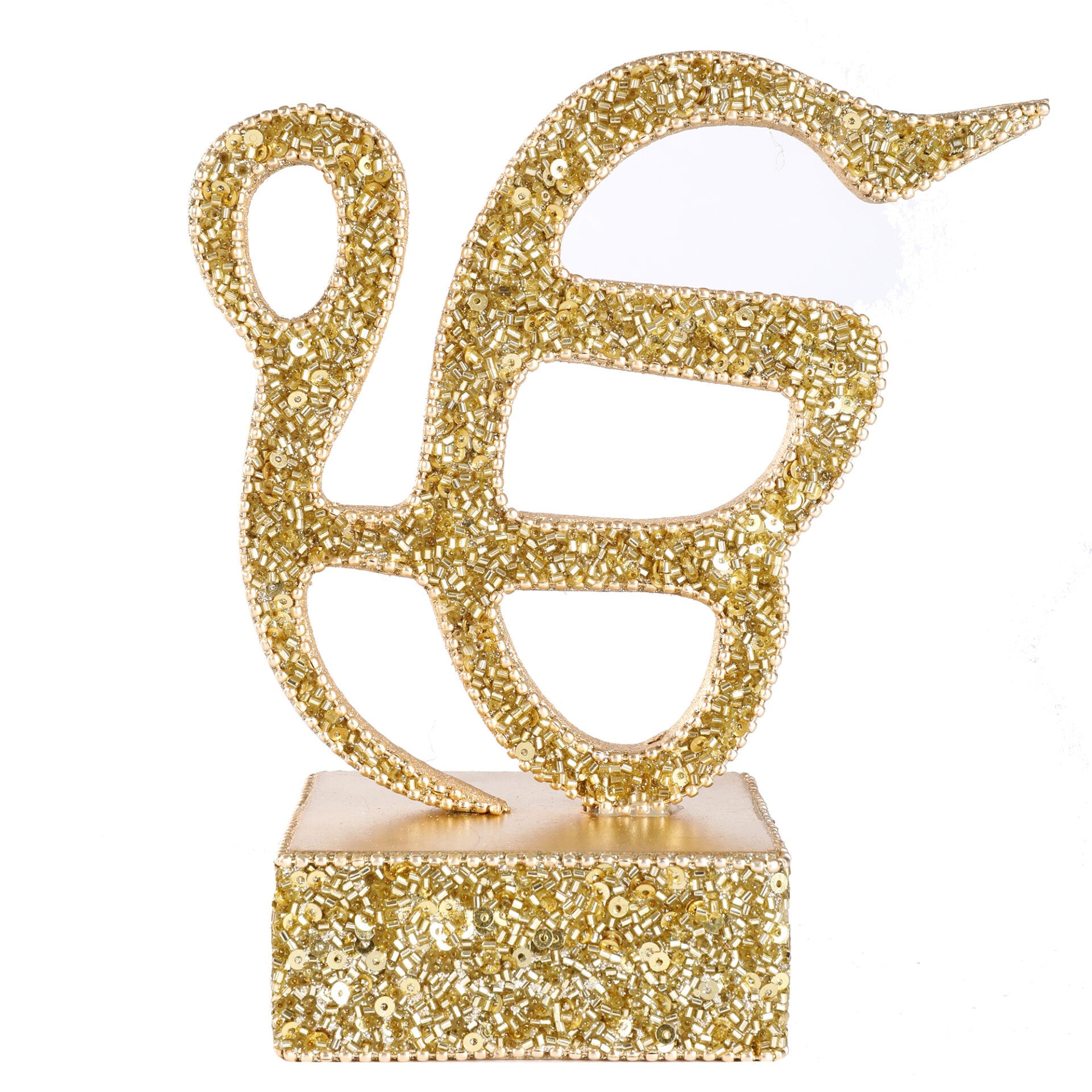 Decorative "Om & Omkara" with Glitter, Gold Color, Religious Table Décor-TH-222