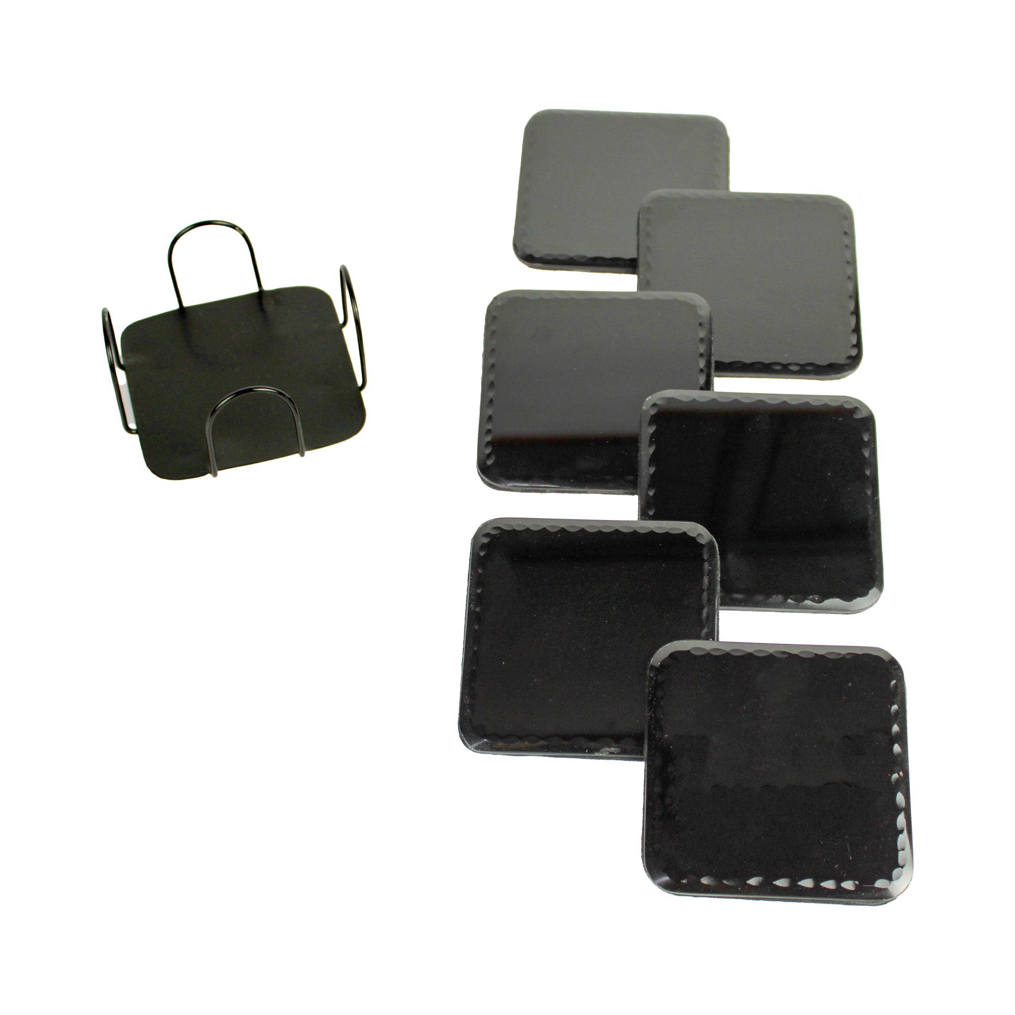 Glass Black Coaster Set of Six with Metal Tray