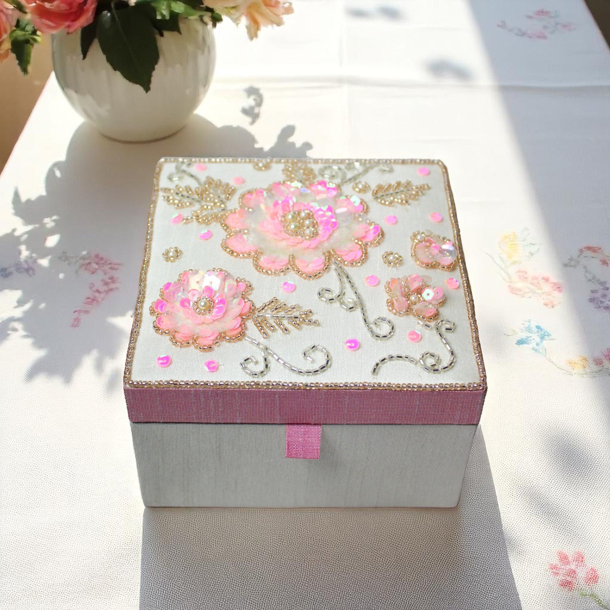 Fabric, Glass Beads & Glass Utility Box