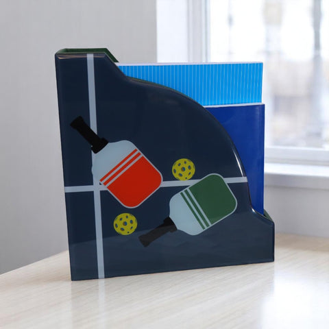 Premium Glass Magazine Holder with Pickle Ball Design