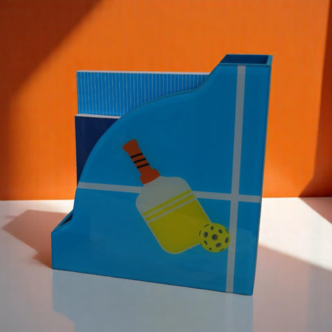 Premium Glass Magazine Holder with Pickle Ball Design