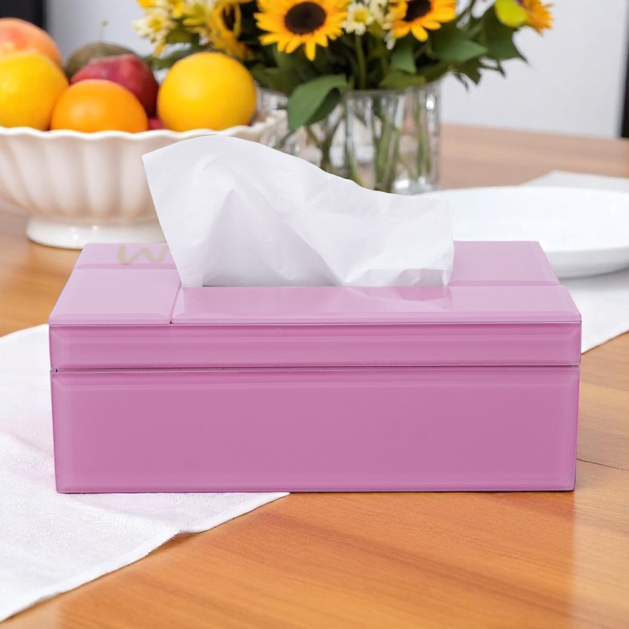 Pink Lacquered Glass Tissue Box