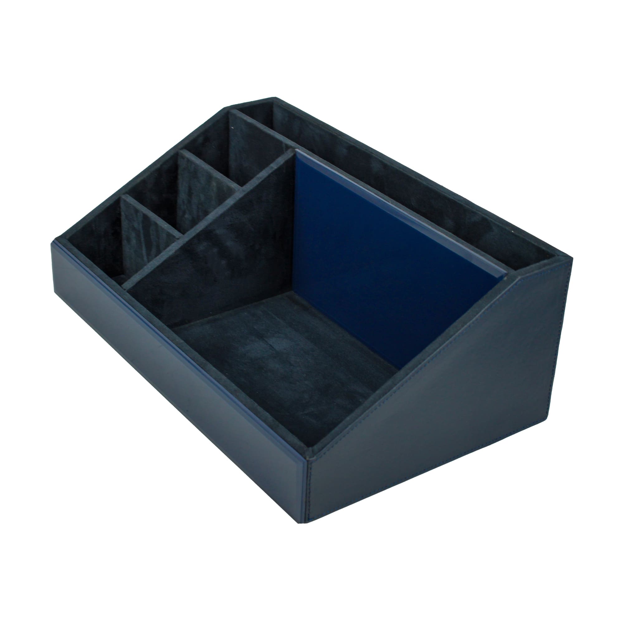 Premium Blue Leatherite Stationery Desk Organizer With Tissue Box