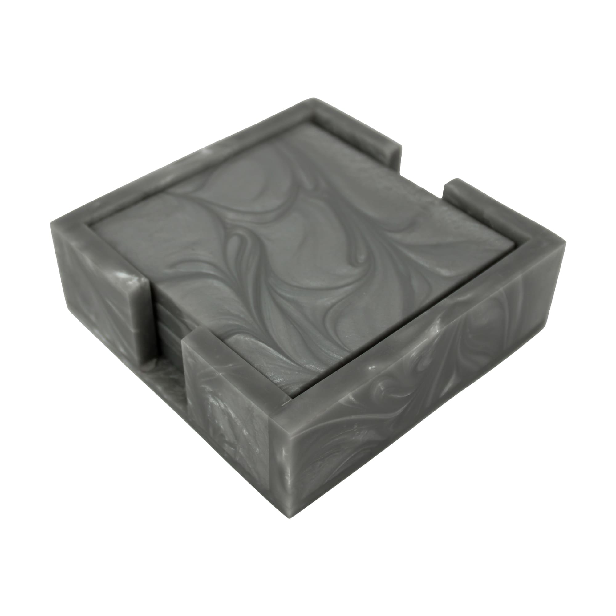 Grey Resin Coaster Set of Four with Caddy Tray