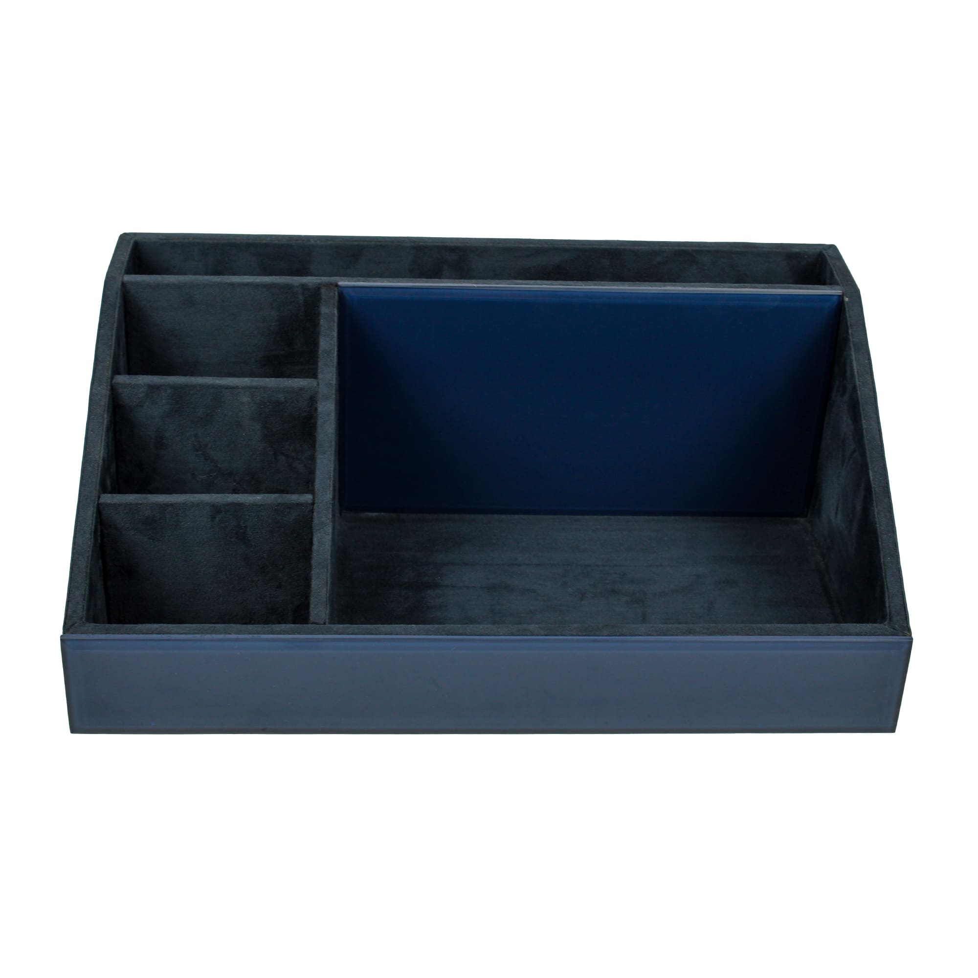 Premium Blue Leatherite Stationery Desk Organizer With Tissue Box