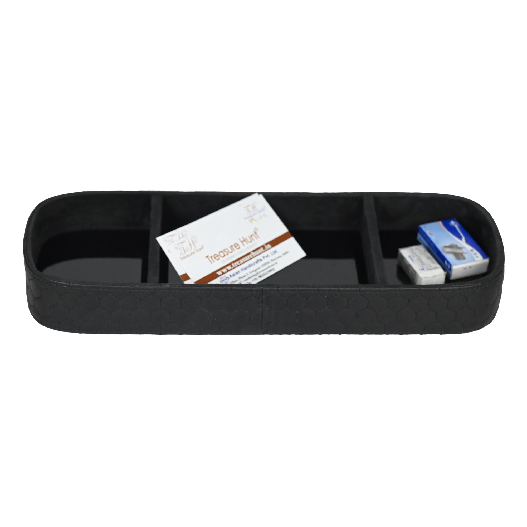 Premium Black Leatherite Office Table Organizer Tray