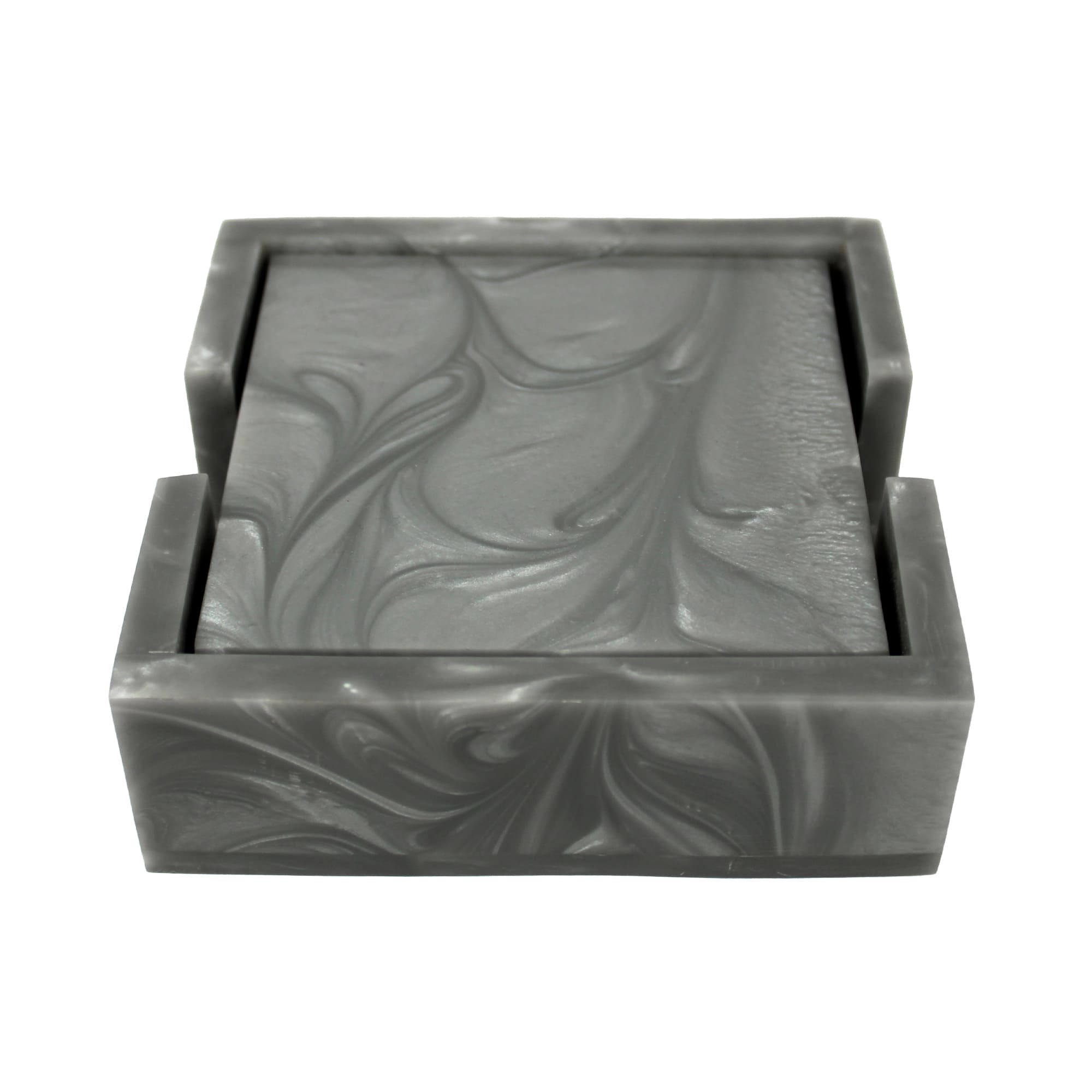 Grey Resin Coaster Set of Four with Caddy Tray