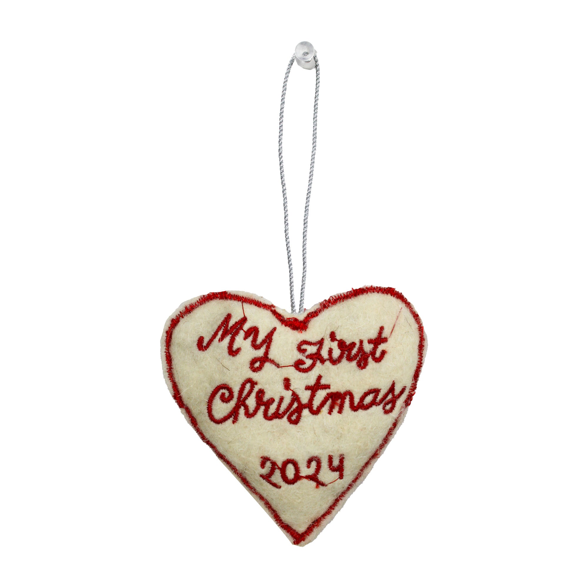 Set of 3 Embroidered Heart Shaped Christmas Ornament