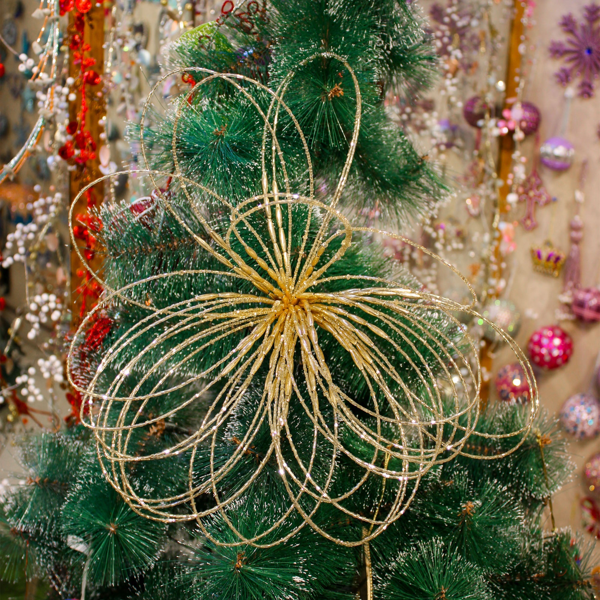 Set of 2 Beaded Goldenen Christmas Tree Decorative Spray