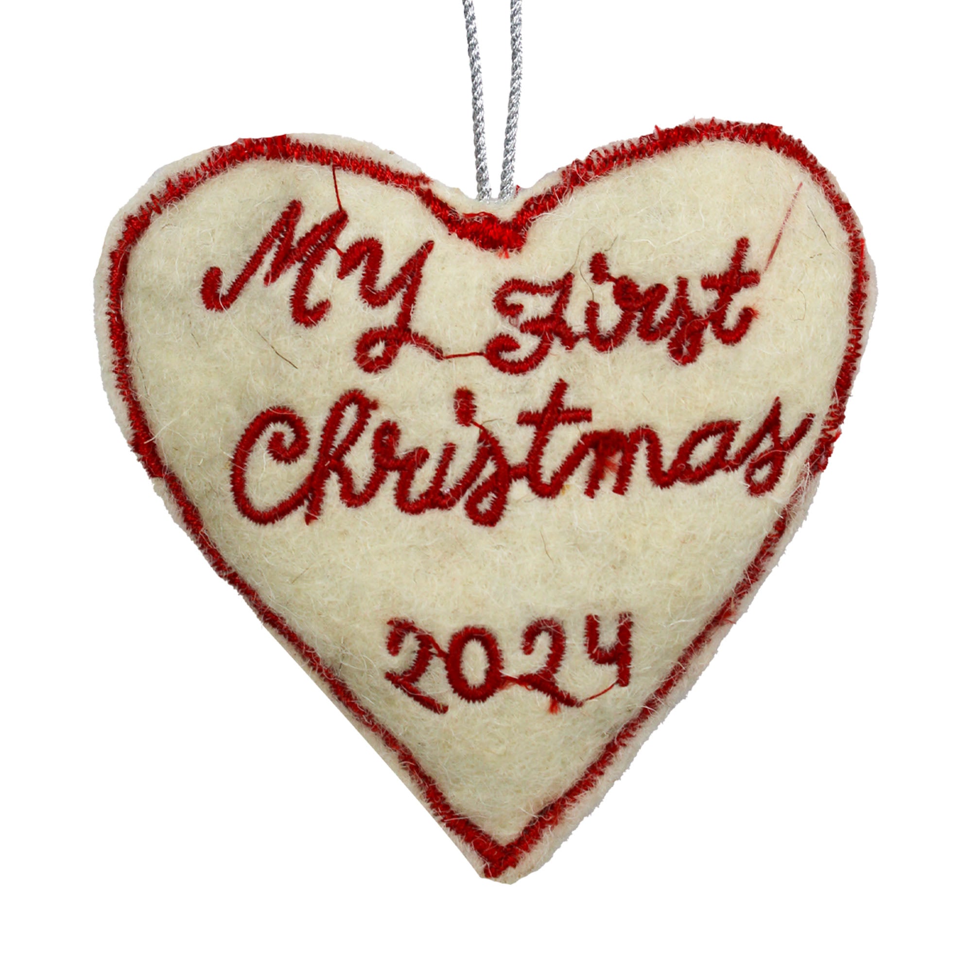 Set of 3 Embroidered Heart Shaped Christmas Ornament