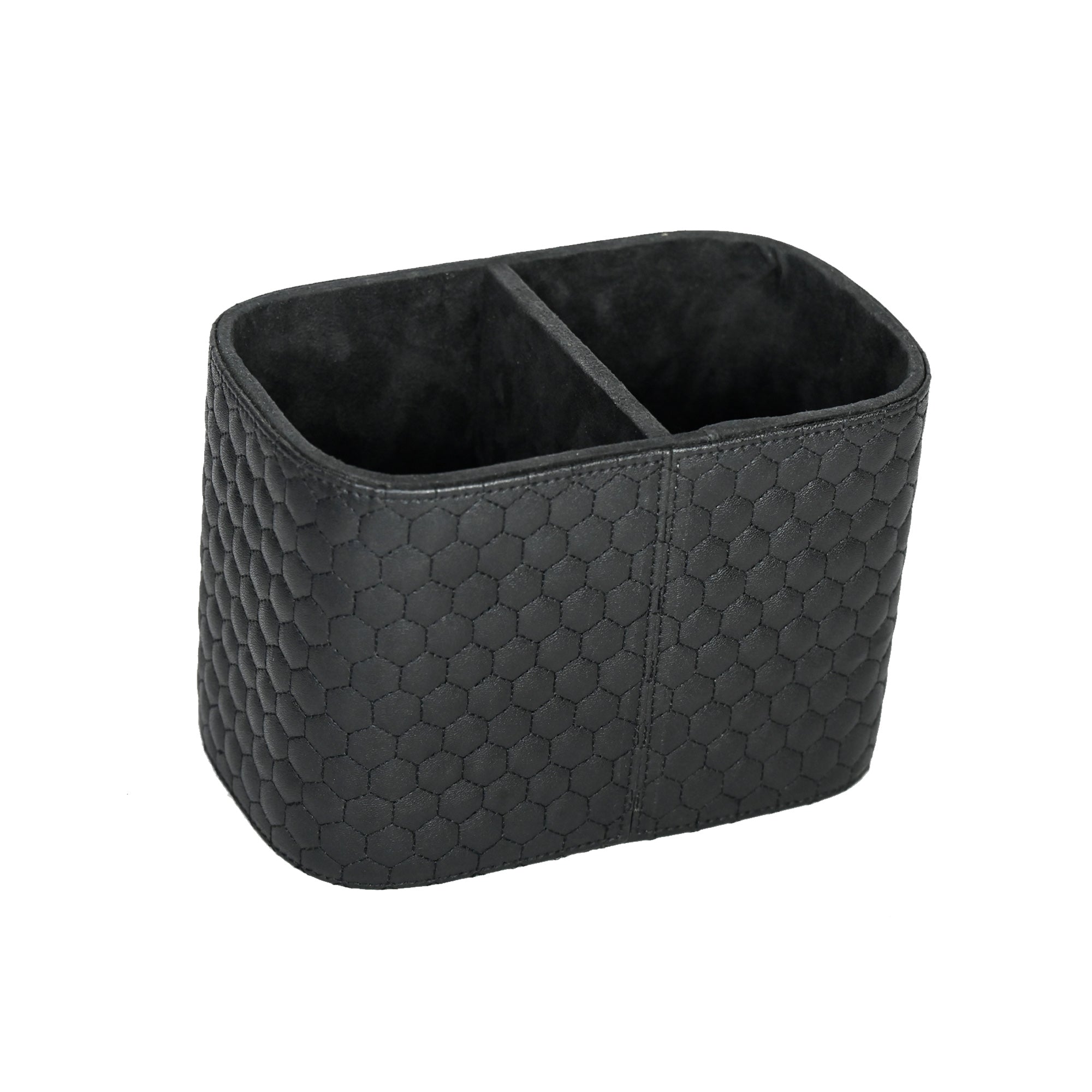 Premium Black Leatherite Double Pen Stand/ Makeup Holder