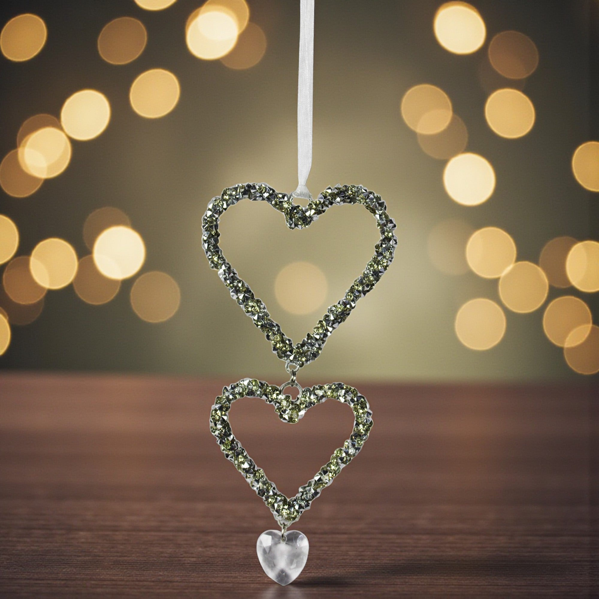  Set of 2 Double Heart Christmas Tree Decorative Ornament 