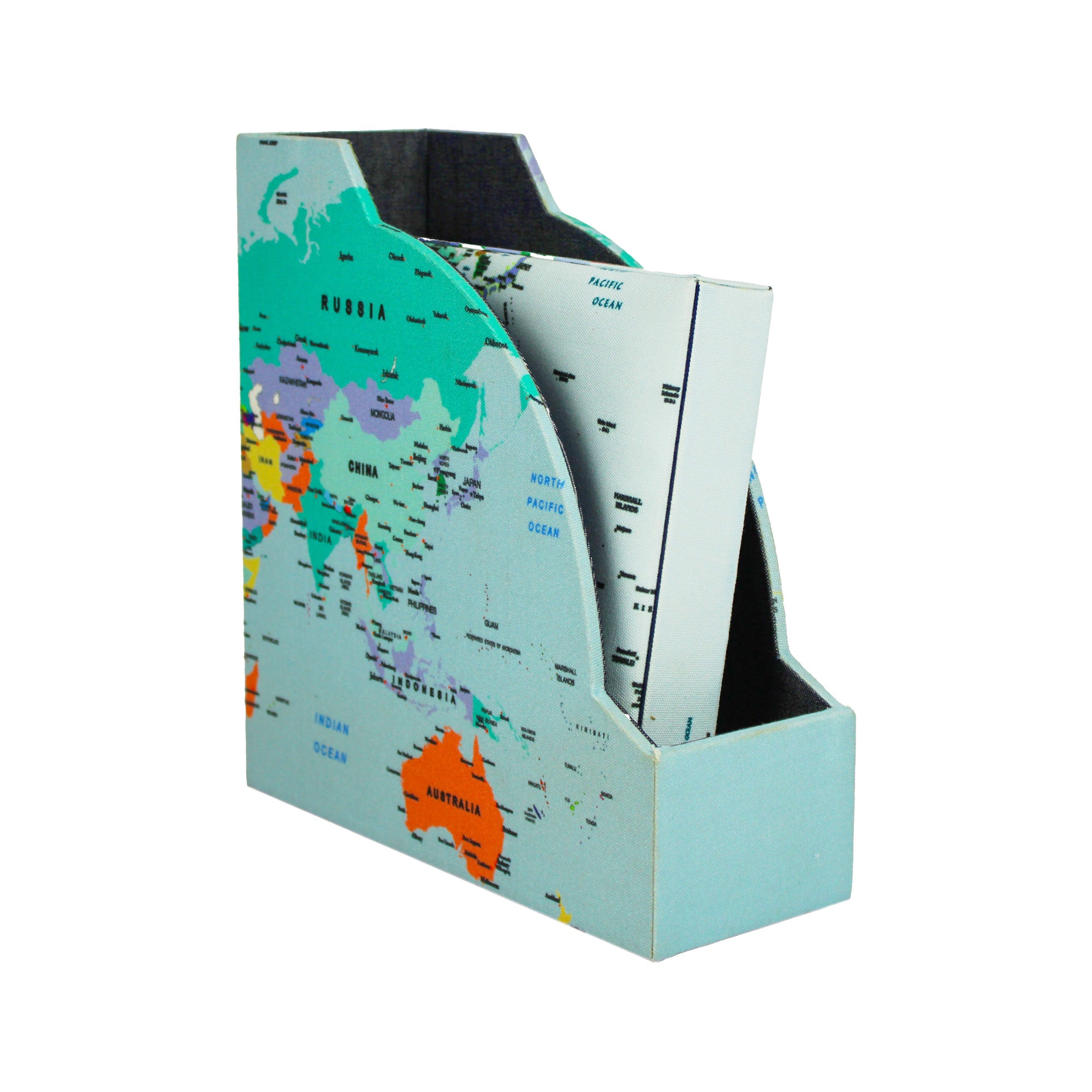 World Map Design Magazine Holder & Stationery Organizer (Set of 2)