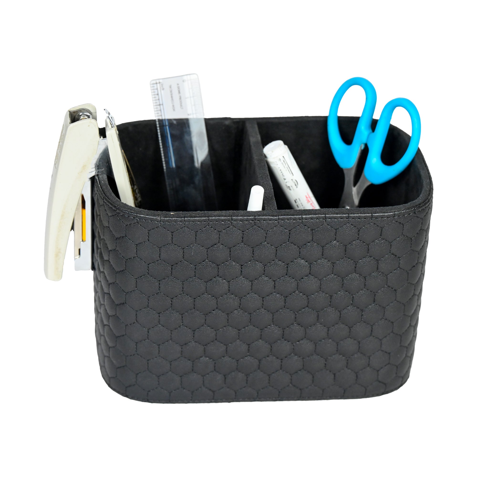 Premium Black Leatherite Double Pen Stand/ Makeup Holder