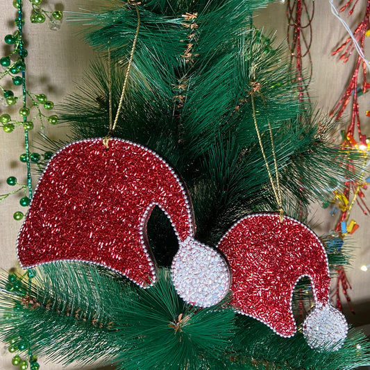 Set of 2 Christmas Cap Shaped Hanging Ornament