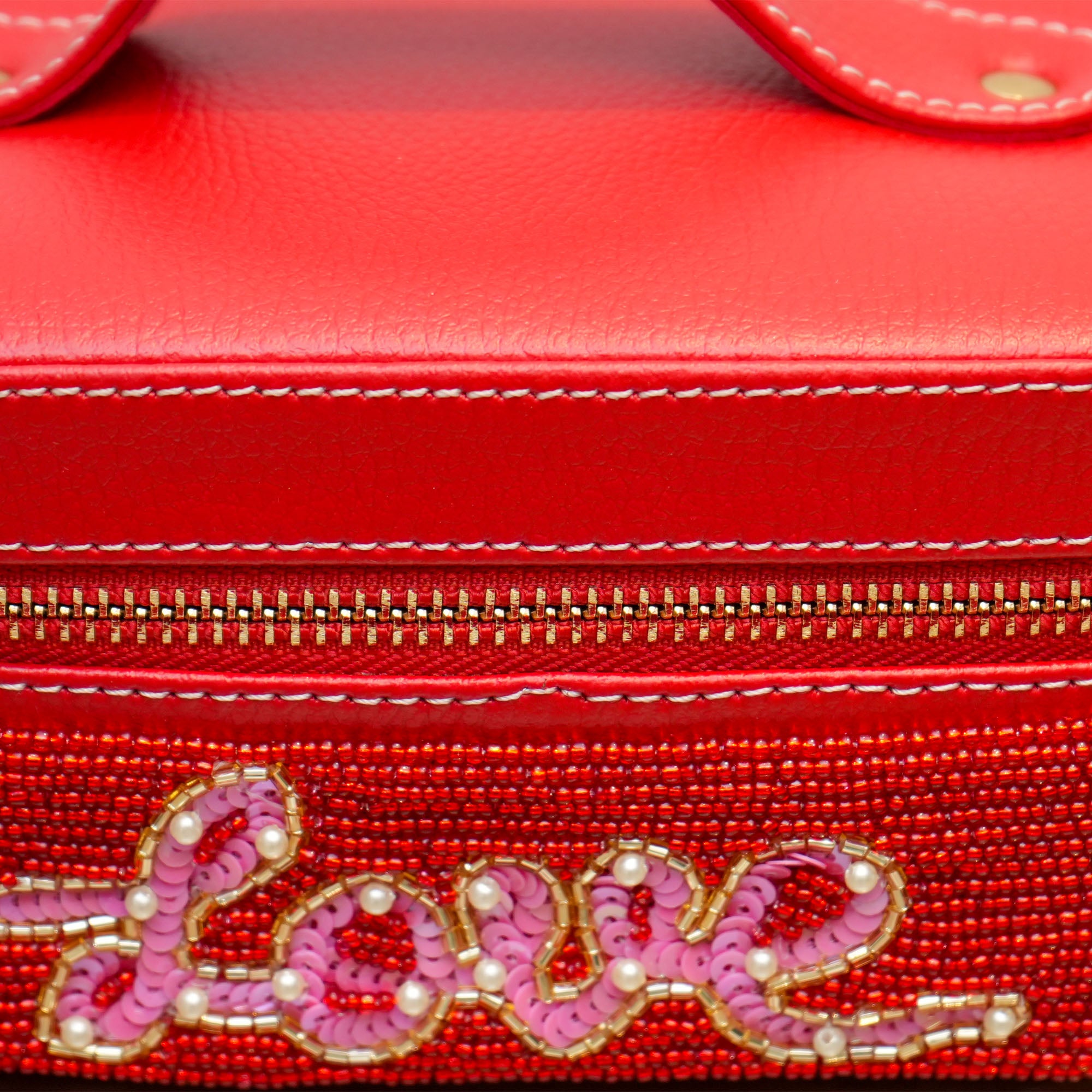  Hand Embroidered Red PU, Make up case | It is a good choice for a Valentine gift 