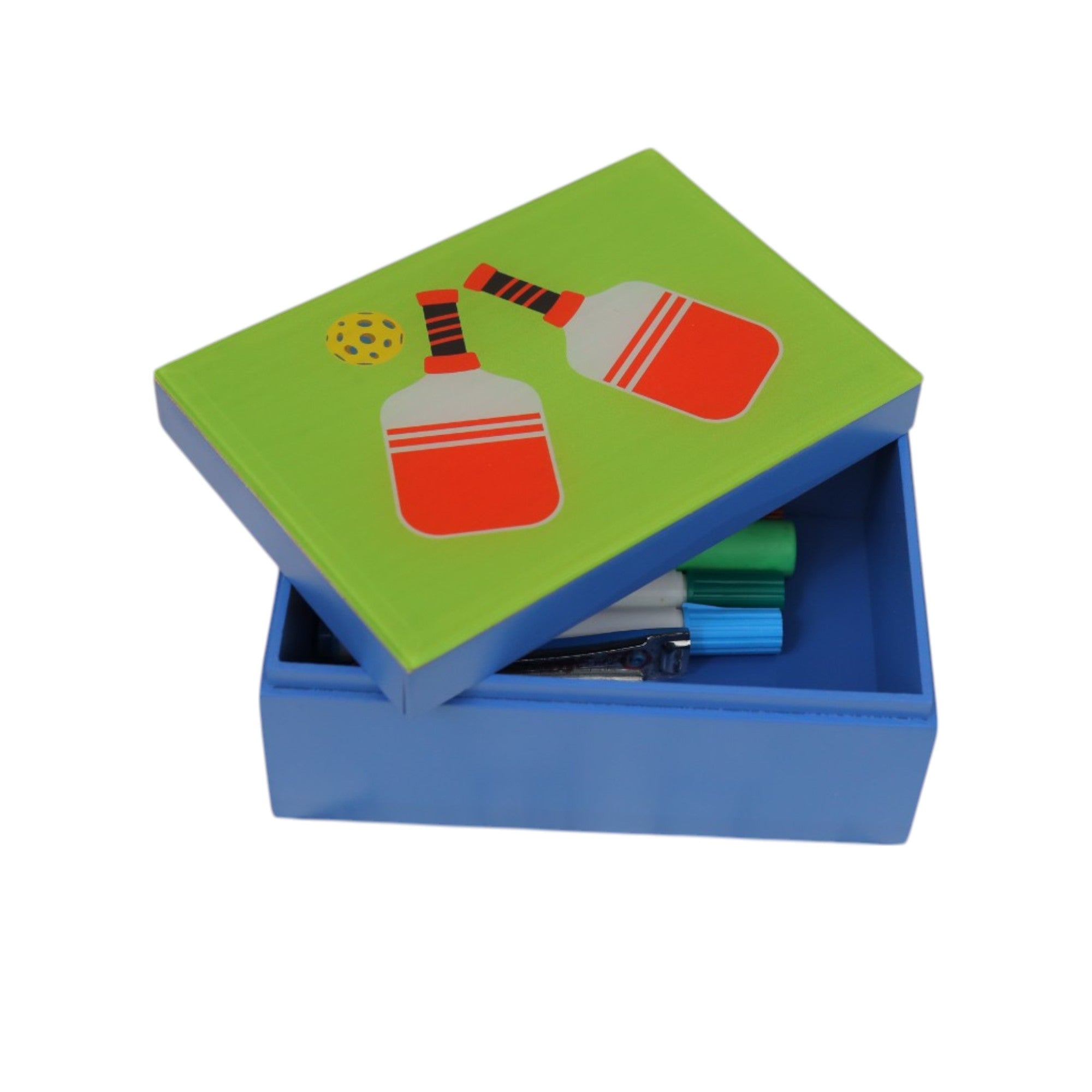 Premium Green Glass Small Storage Box with Pickle Ball Design