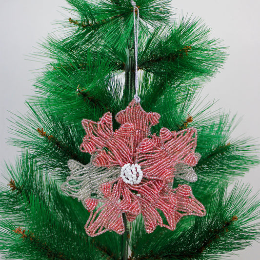 Set of 3 Beaded Flower Shaped Christmas Ornament