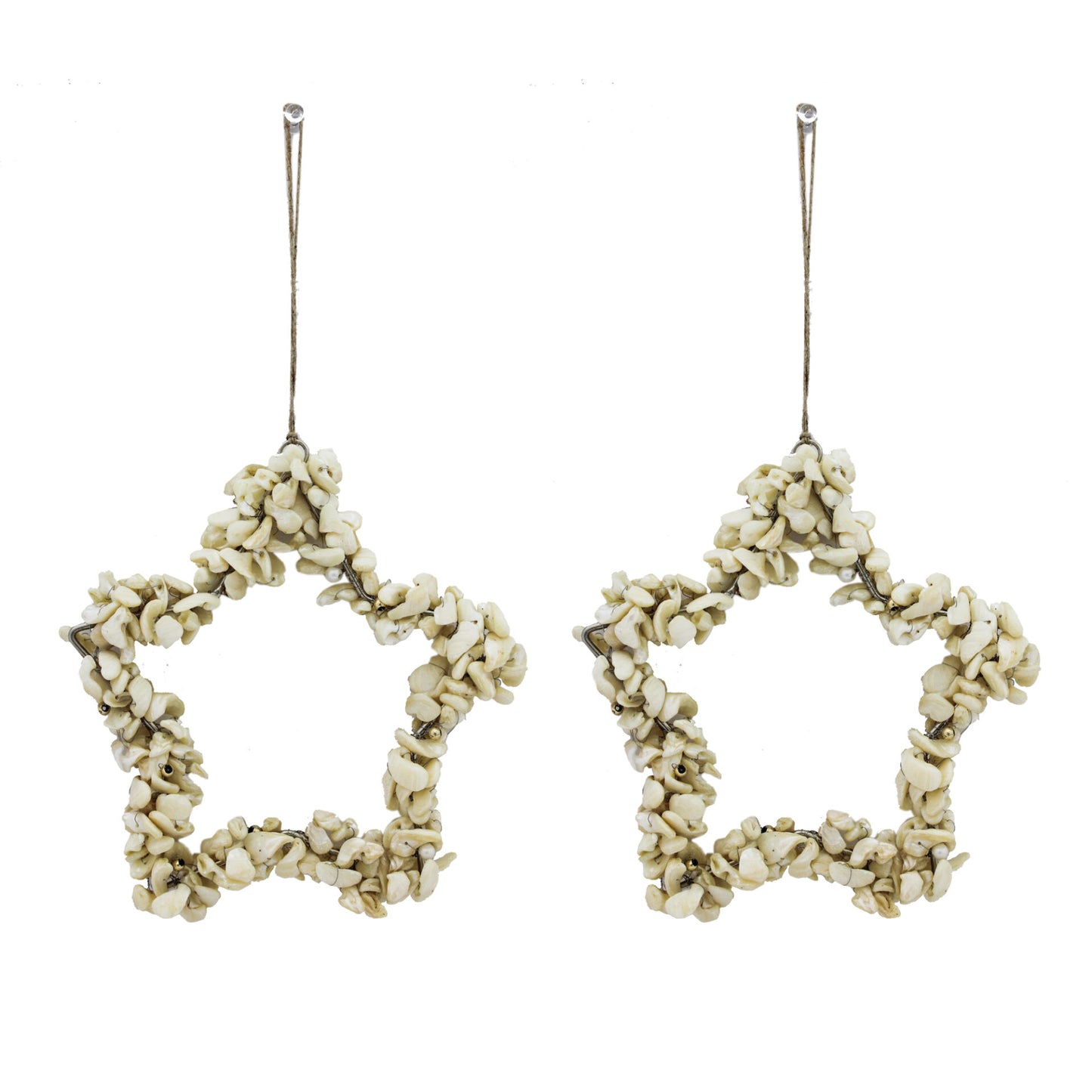 Set of 2 Ivory Shells Star Shaped Christmas Tree Decorative Ornaments