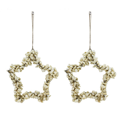 Set of 2 Ivory Shells Star Shaped Christmas Tree Decorative Ornaments