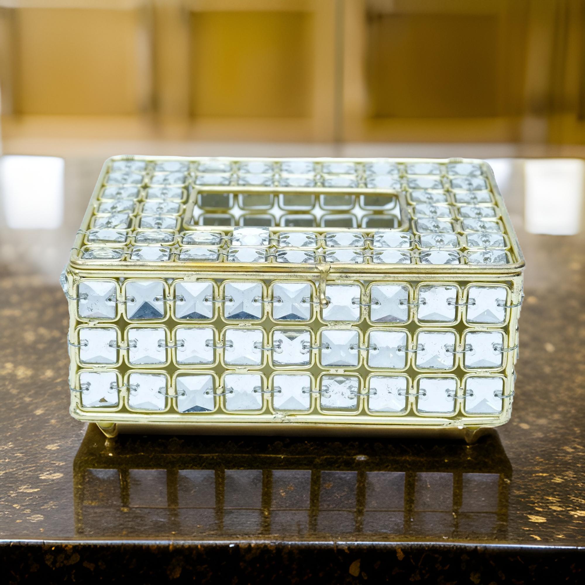 Luxury Decorative Glass Crystals Square Tissue Box