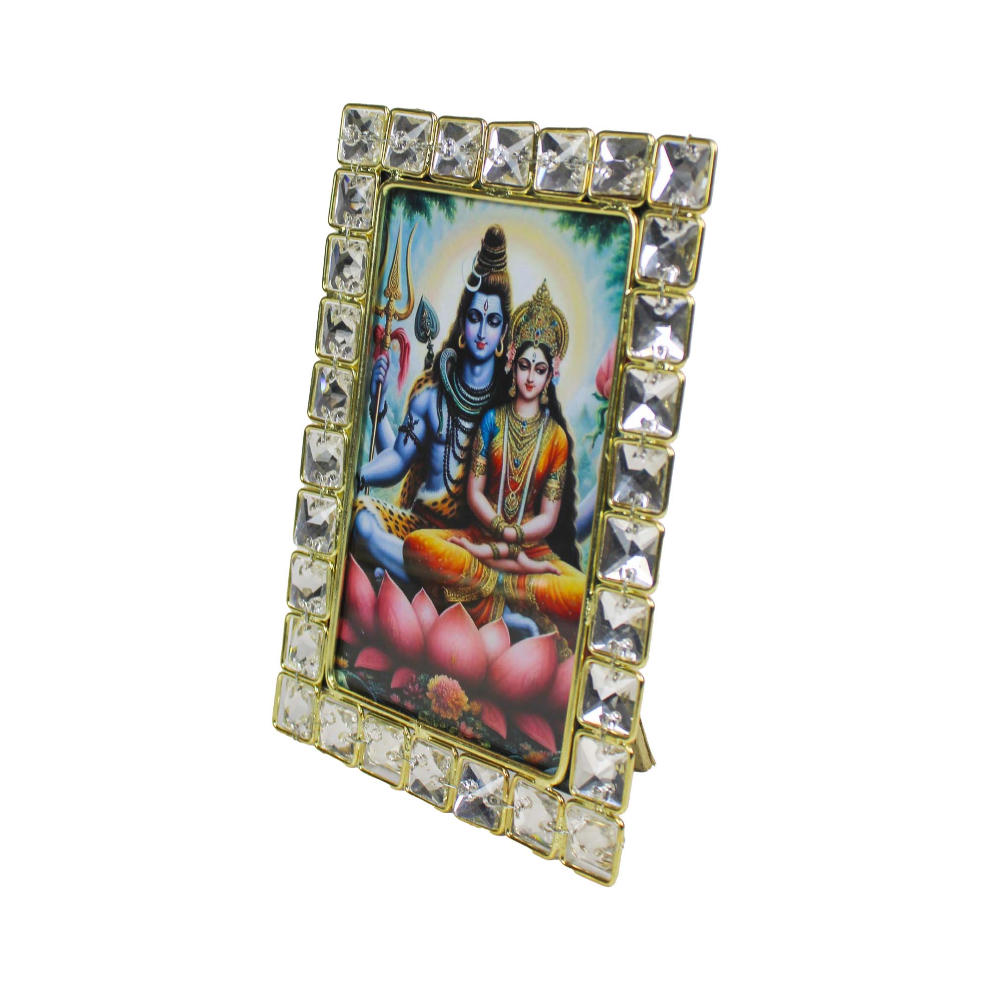 Lord Shiva & Parvati Ji Religious Crystal Jewelled Picture Frame (4x6 Inches)-TH-5847