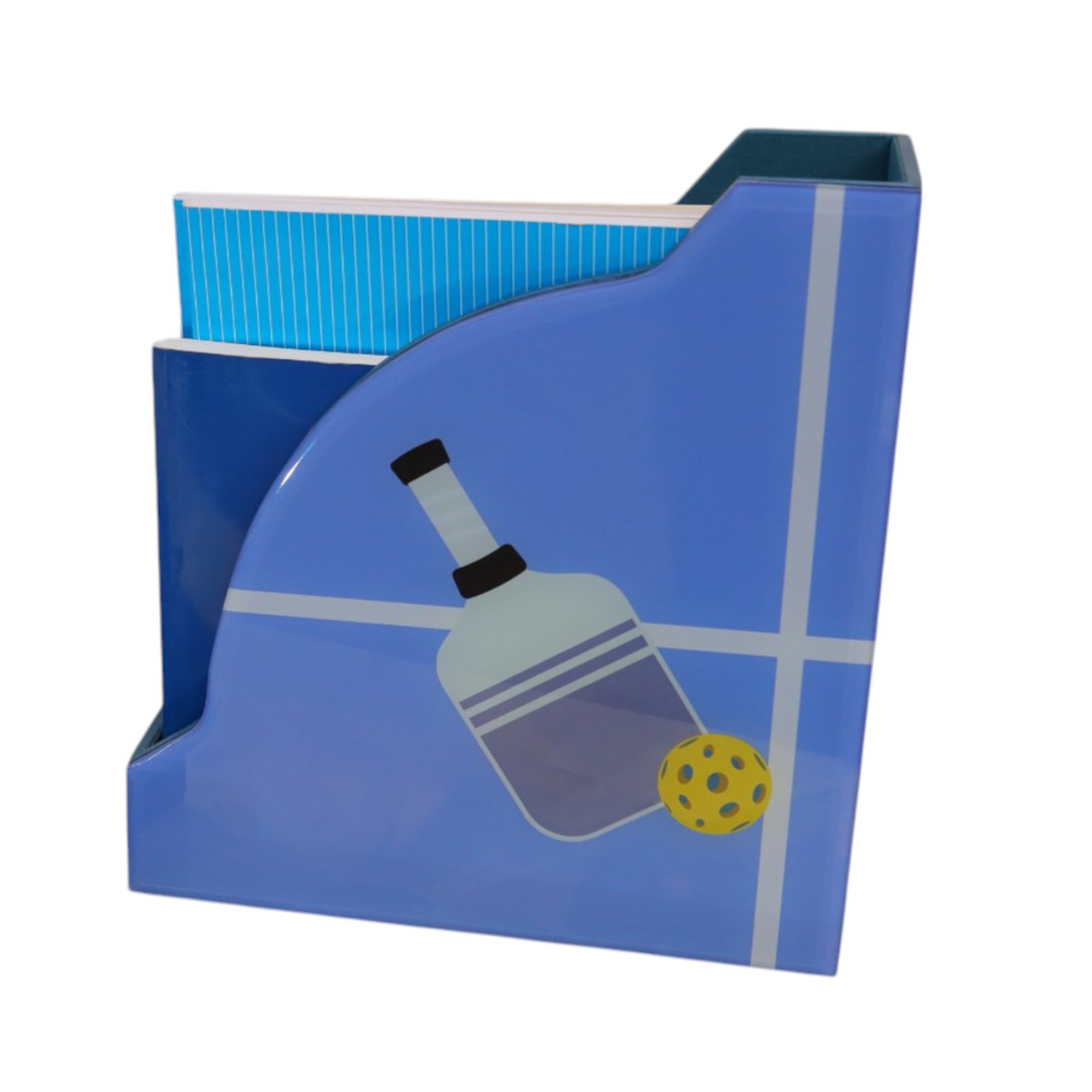 Premium Glass Magazine Holder with Pickle Ball Design