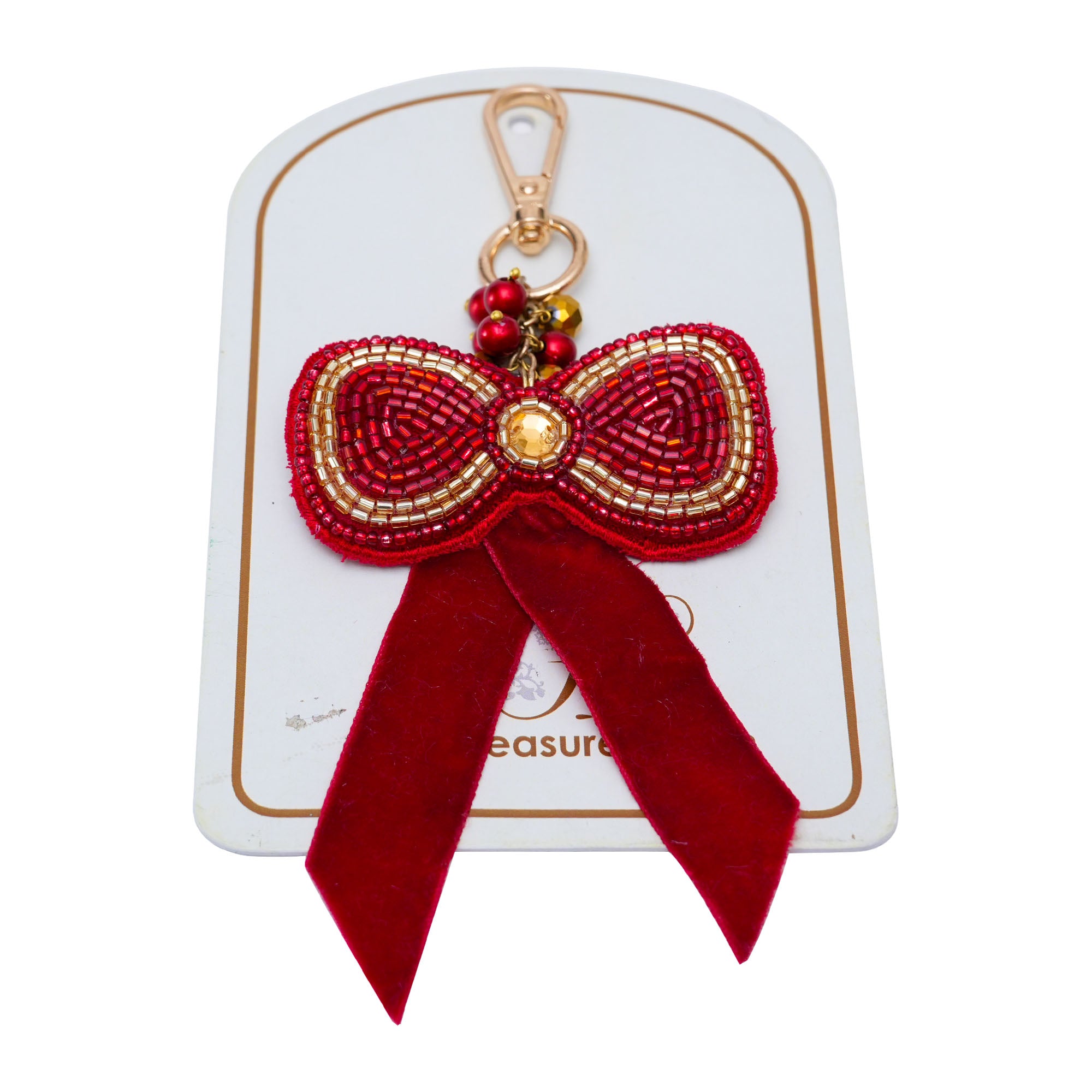 Red Bow Shaped Hand Embroidered Bag Charm for Valentine's Day