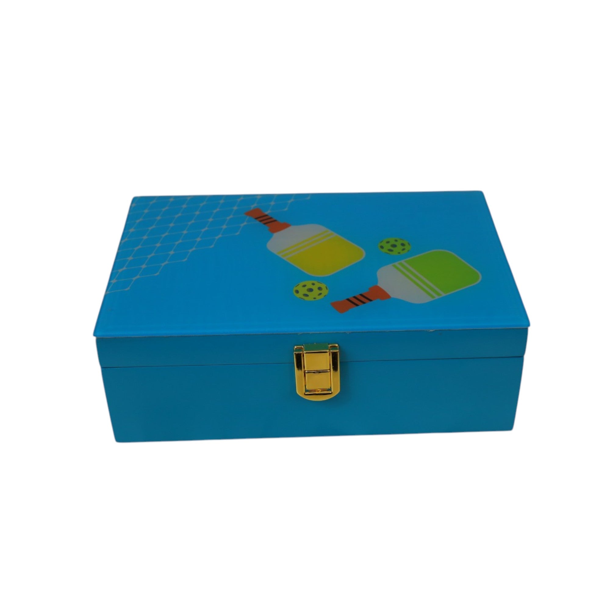 Premium Green Glass Storage Box with Pickle Ball Design