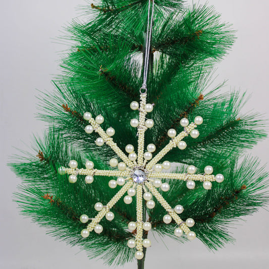 Set of 2 Beaded Snowflake Shaped Christmas Ornament