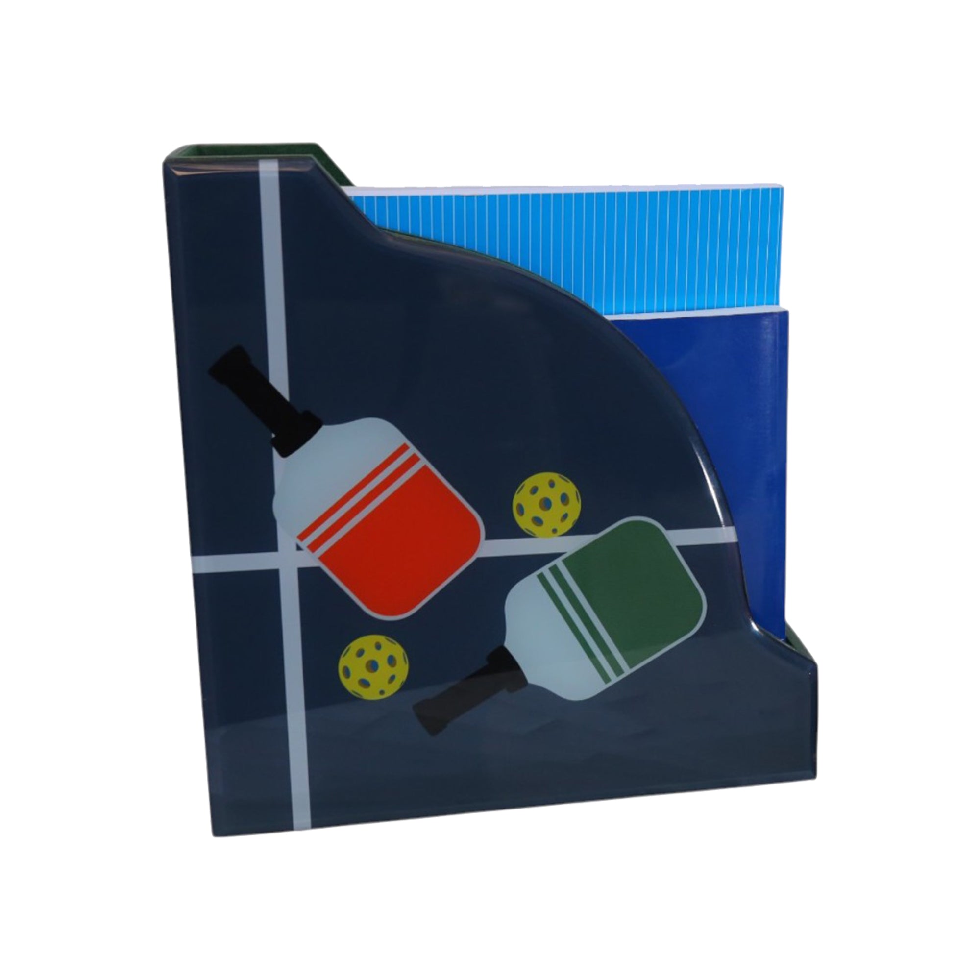 Premium Glass Magazine Holder with Pickle Ball Design