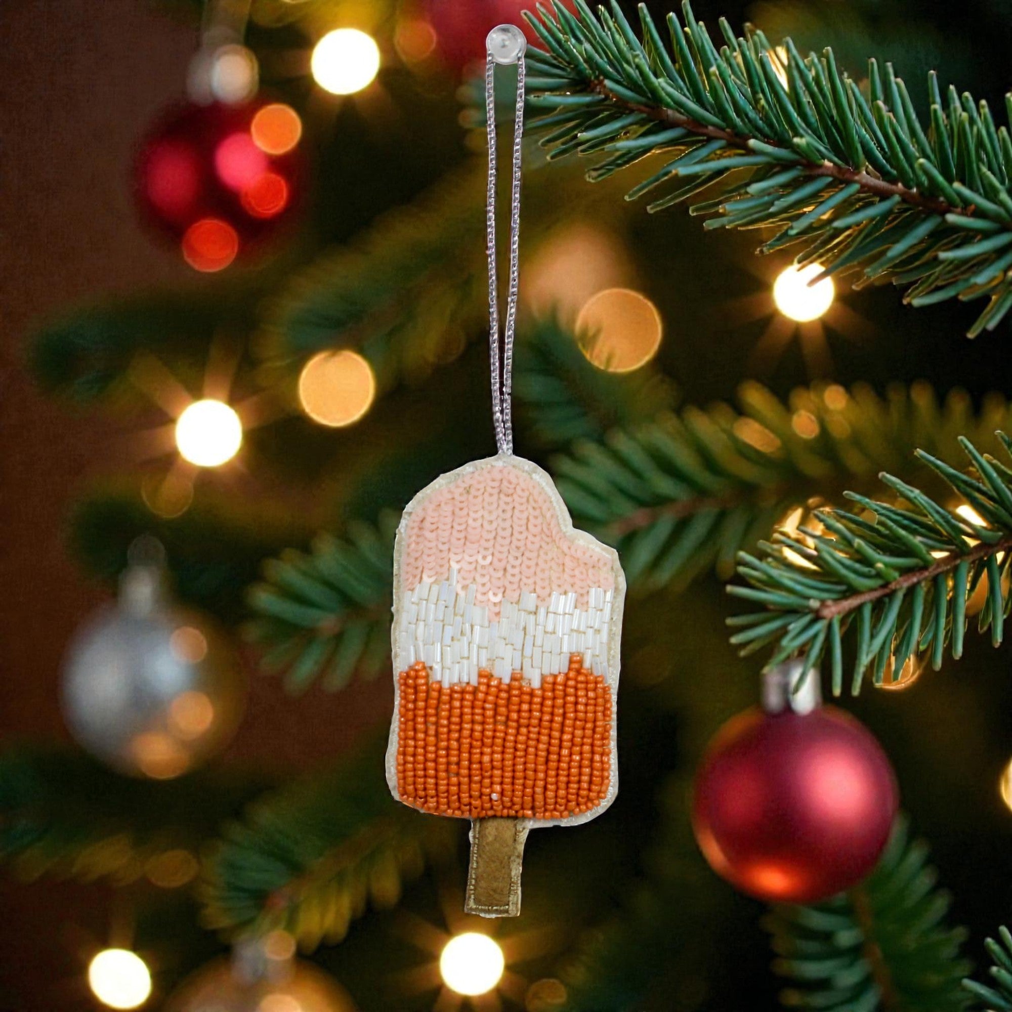  Set of 5 Beaded Ice cream Shaped Christmas Ornament 