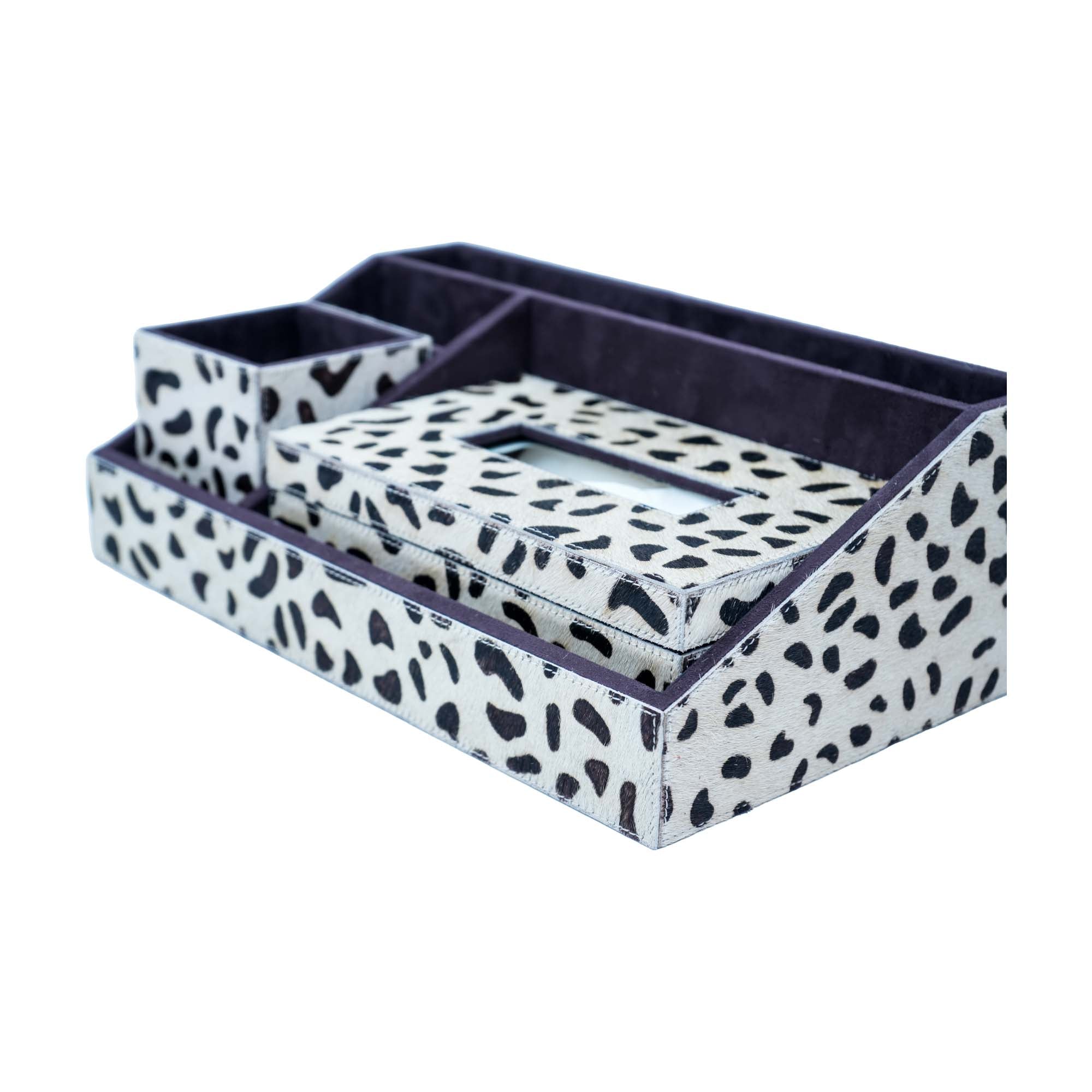 Premium Black White Stationery Desk Organizer With Tissue Box