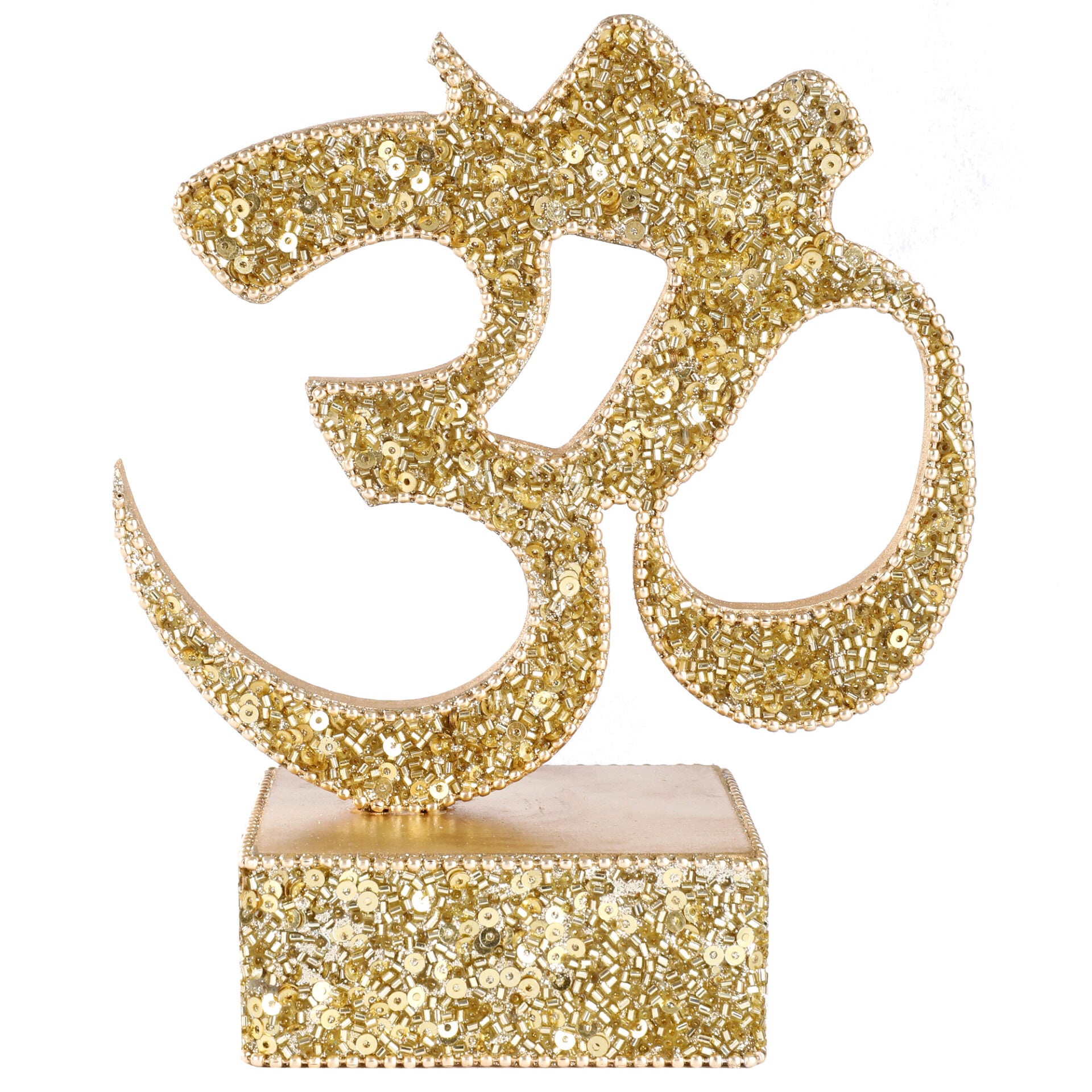 Decorative "Om & Omkara" with Glitter, Gold Color, Religious Table Décor-TH-222