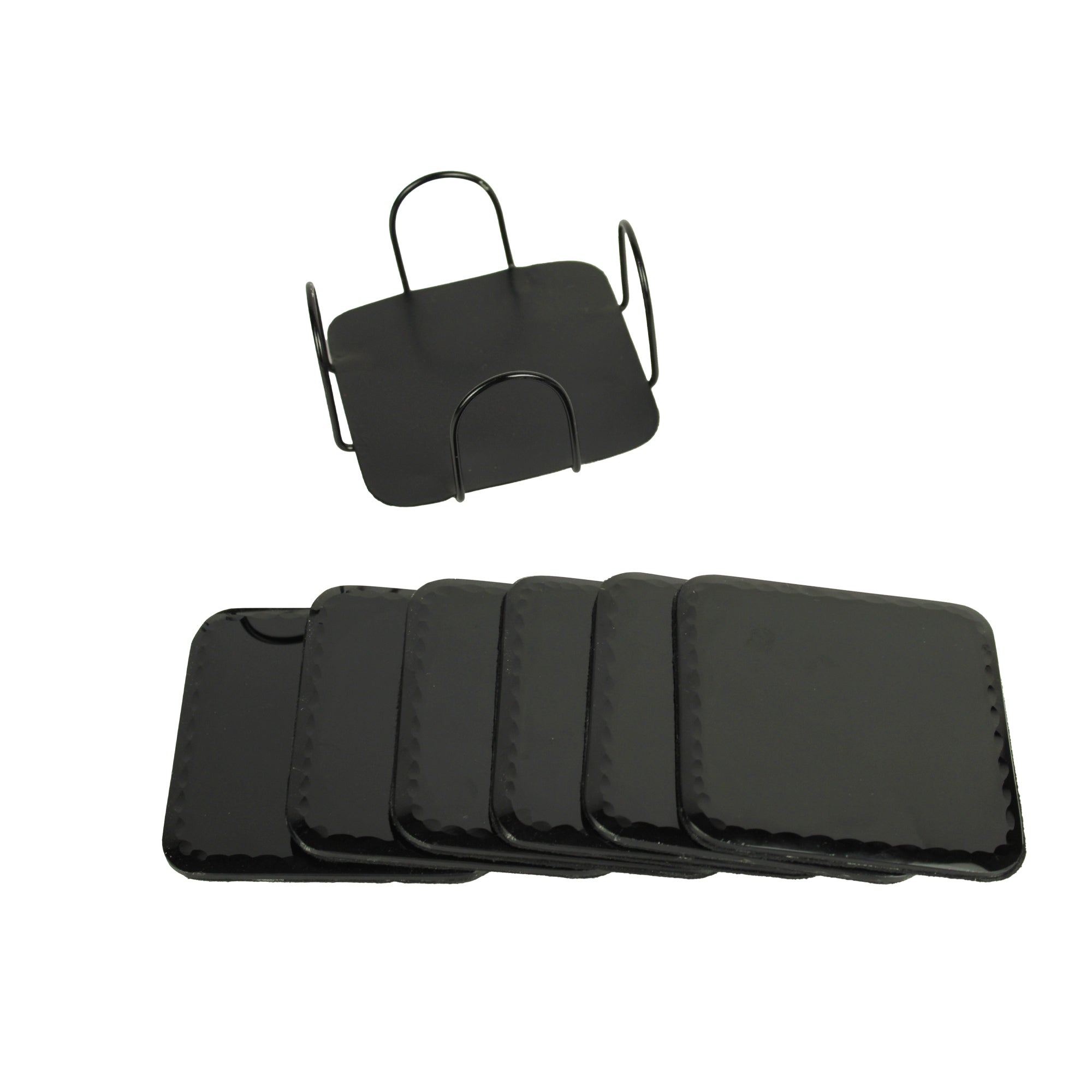 Glass Black Coaster Set of Six with Metal Tray