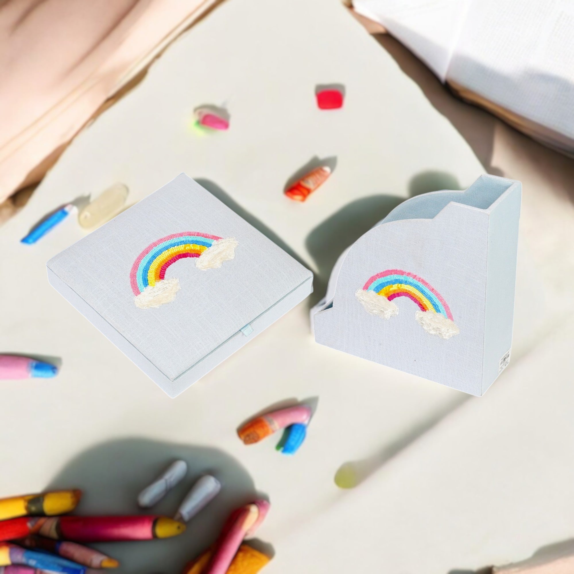 Rainbow Sequins Design Magazine Holder & Stationery Organizer (Set of 2)