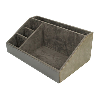 Grey Leatherite Stationery Desk Organizer With Tissue Box