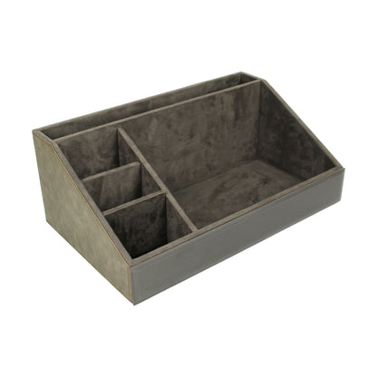 Grey Leatherite Stationery Desk Organizer With Tissue Box