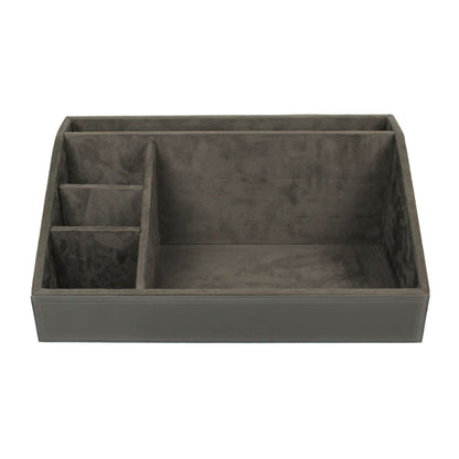 Grey Leatherite Stationery Desk Organizer With Tissue Box