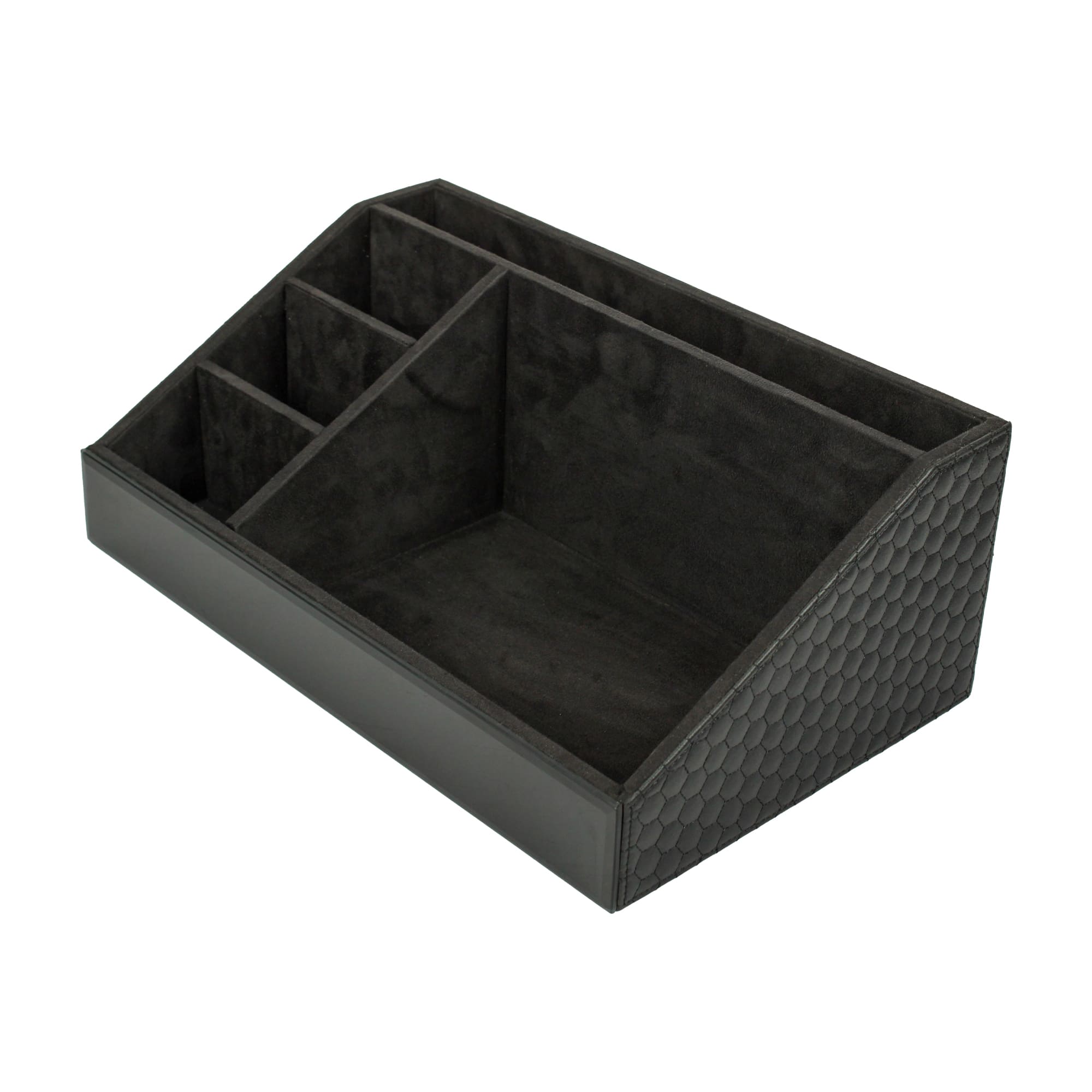Premium Black Leatherite Stationery Desk Organizer With Tissue Box