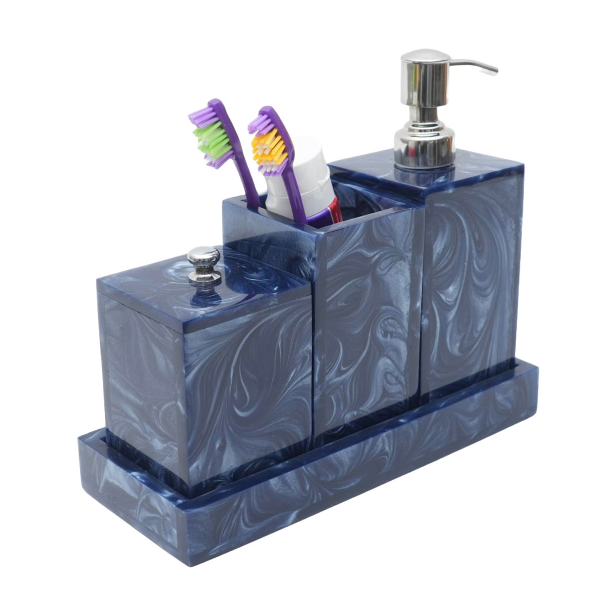 Blue Modern Bath Accessory for Luxury Bathrooms Set of Four