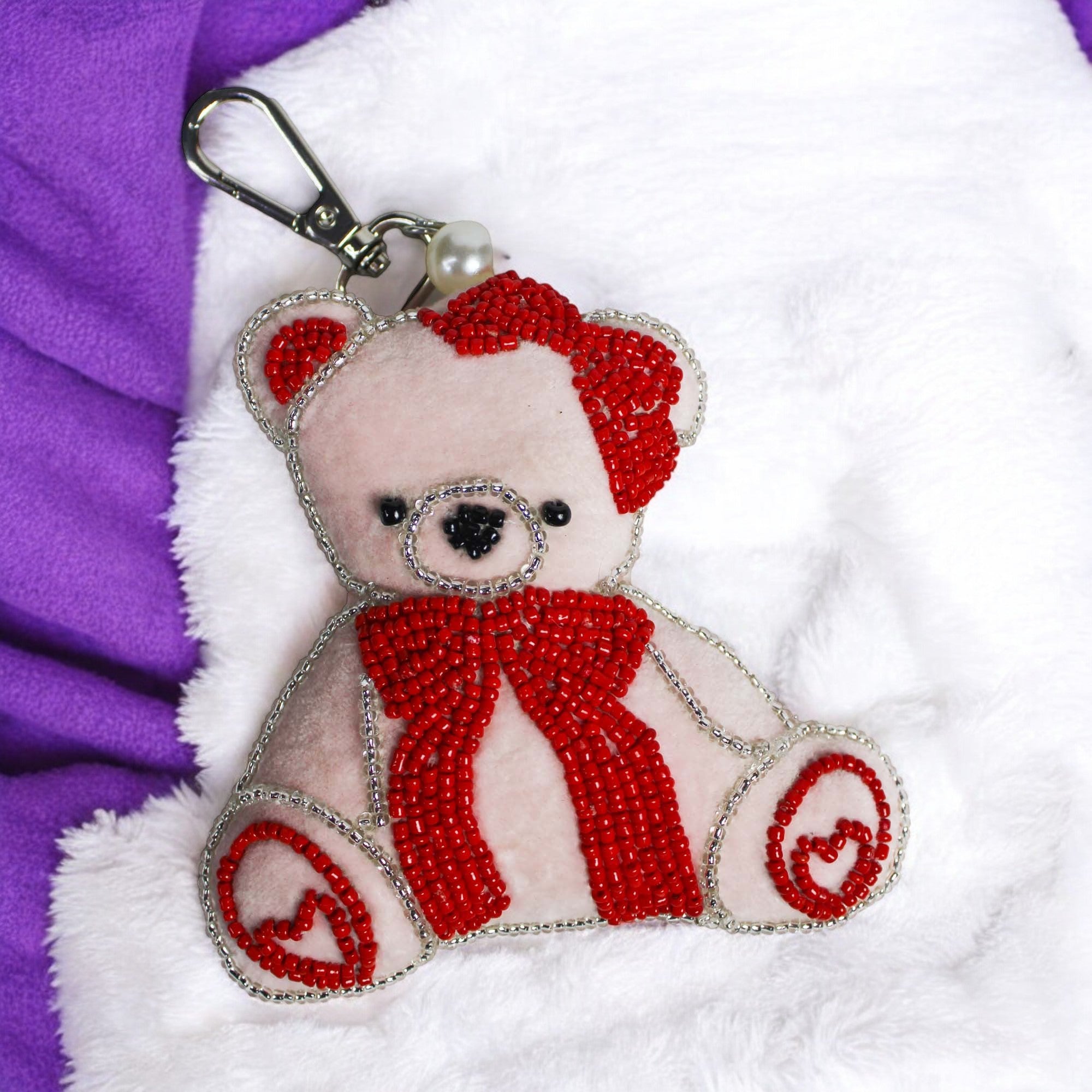 Beaded Teddy Bear Shaped Bag Charm