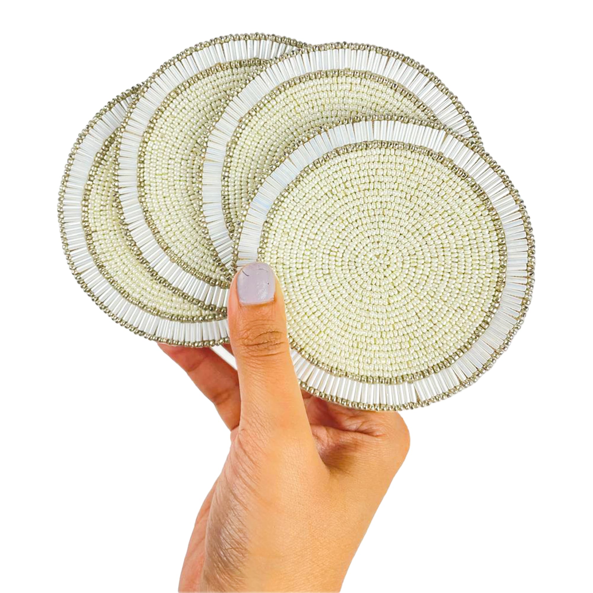 Round Beaded Embroidered Coaster Set of Four