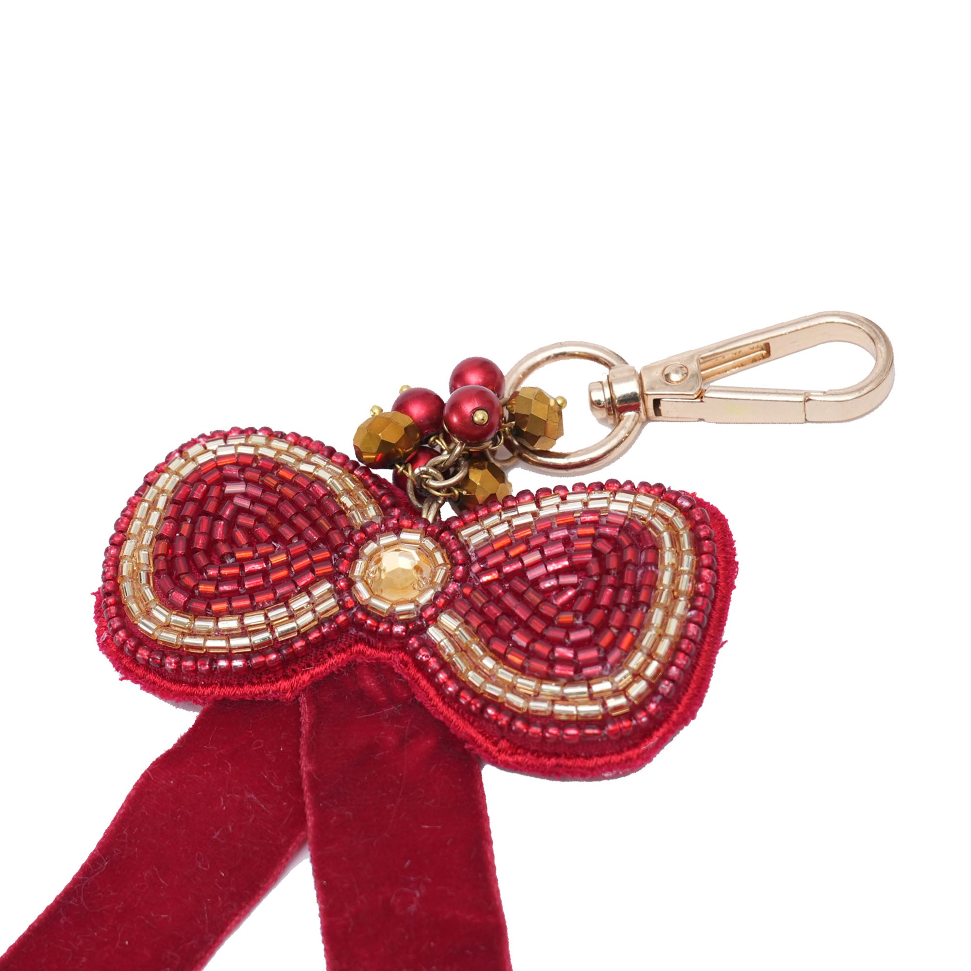 Red Bow Shaped Hand Embroidered Bag Charm for Valentine's Day