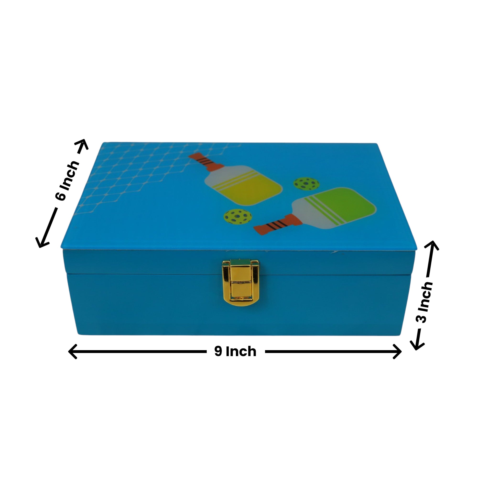 Premium Green Glass Storage Box with Pickle Ball Design