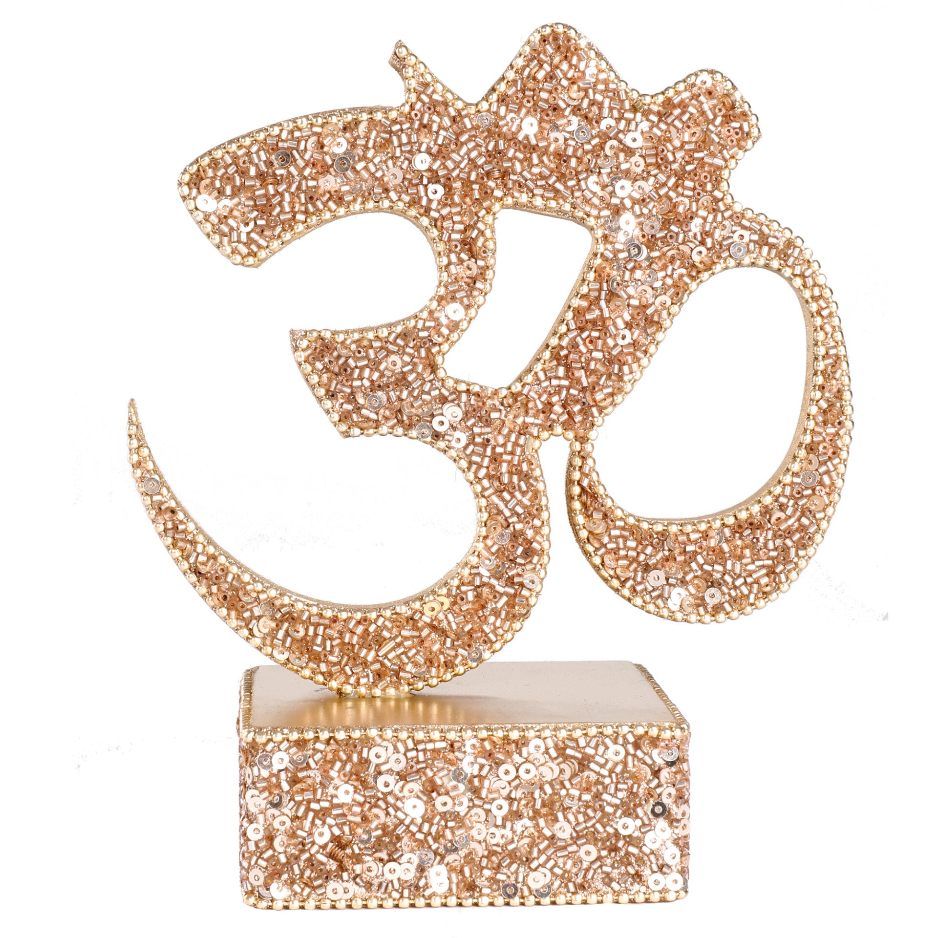 Decorative "Om & Omkara" with Glitter, Rose Gold Color, Religious Table Décor - TH-220