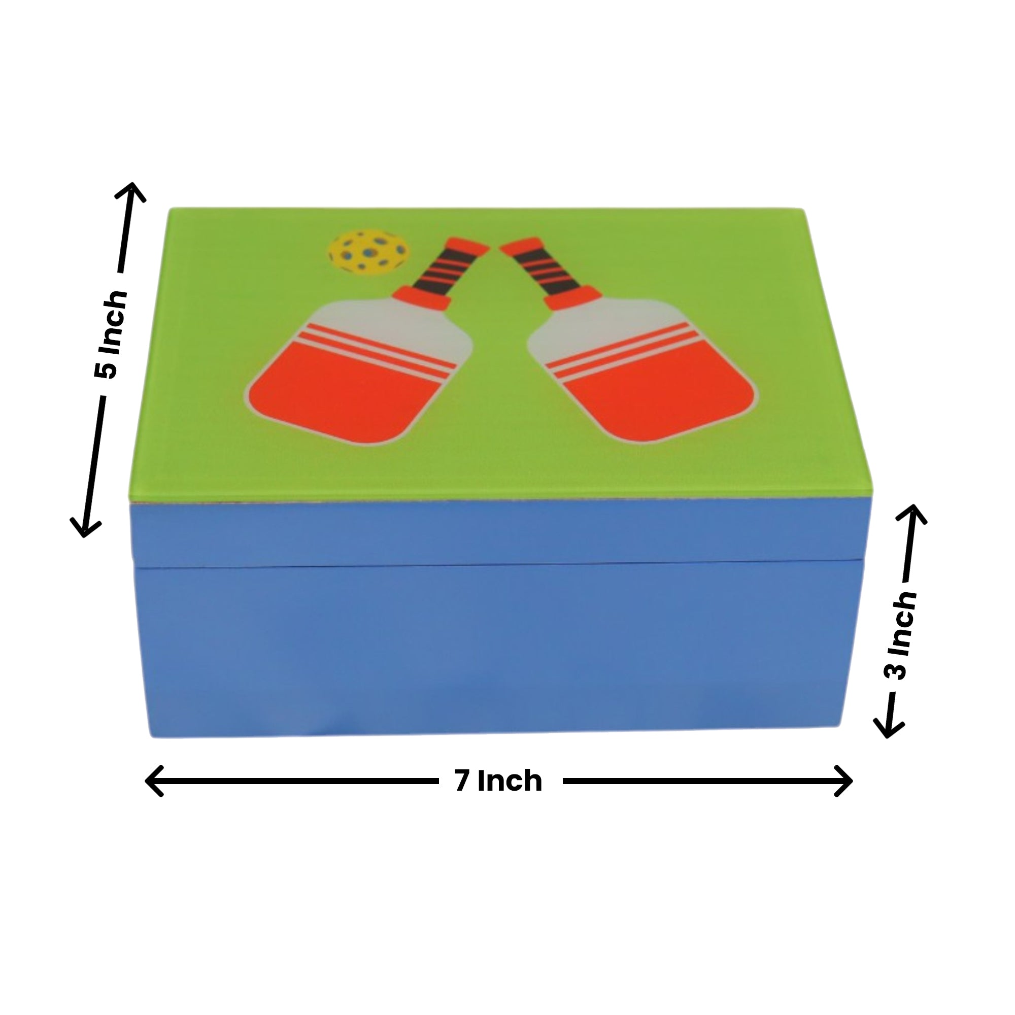 Premium Green Glass Small Storage Box with Pickle Ball Design