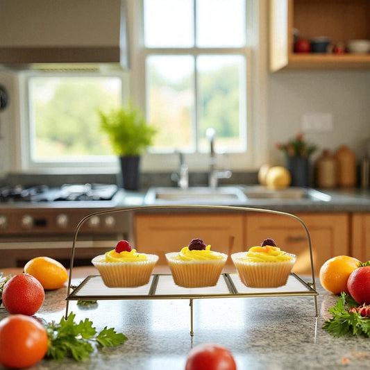 Premium Metal Long Cradle Triple Tray Serving Food Platter