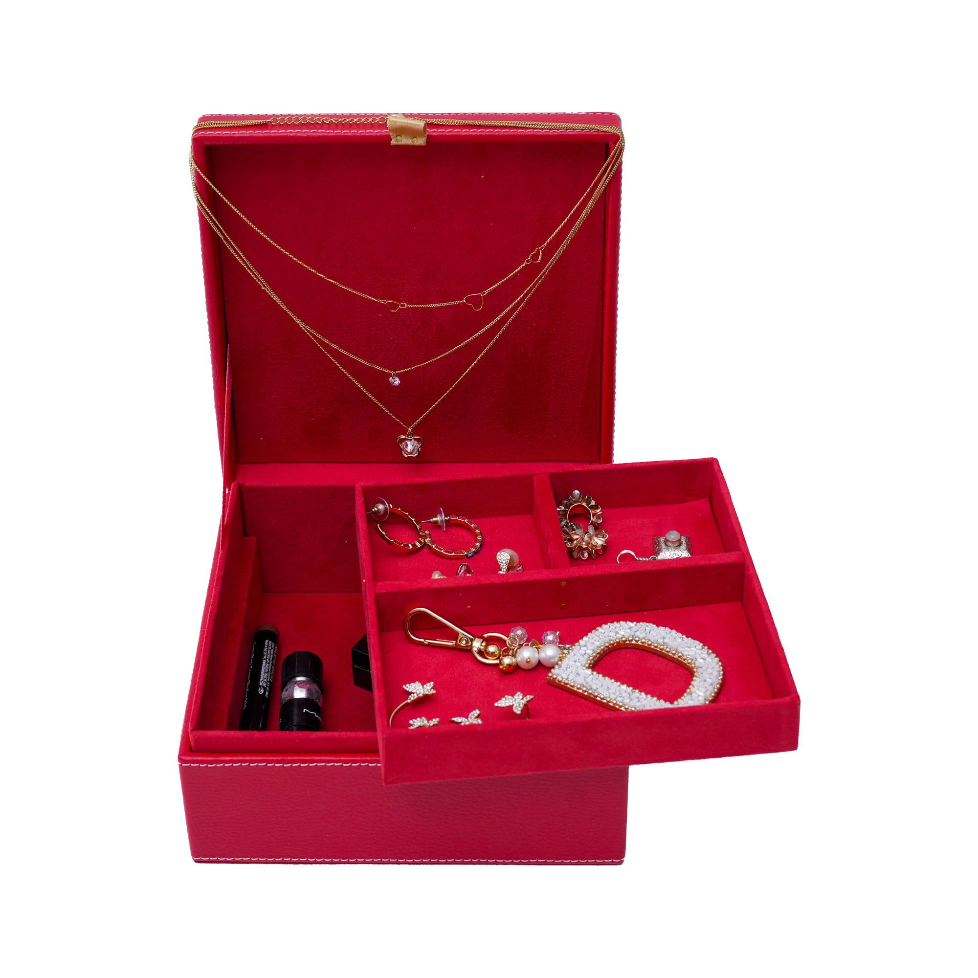  Embroidered Red Rose Design Jewellery Box 