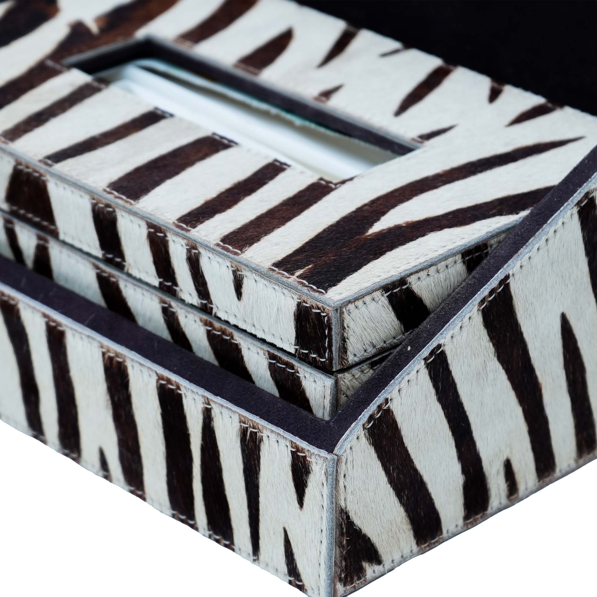 Premium White Brown Printed Stationery Desk Organizer With Tissue Box